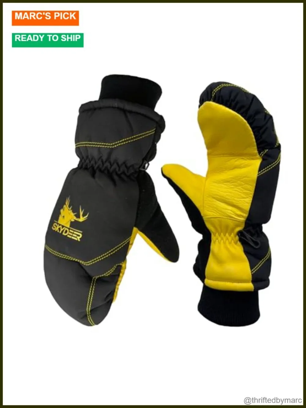 Warm Ski Mittens with Genuine Deerskin Leather Palm and 3M Thinsulate Insulation
